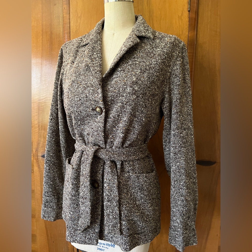 Maxmara Tweed Belted Blazer Jacket Made In Italy